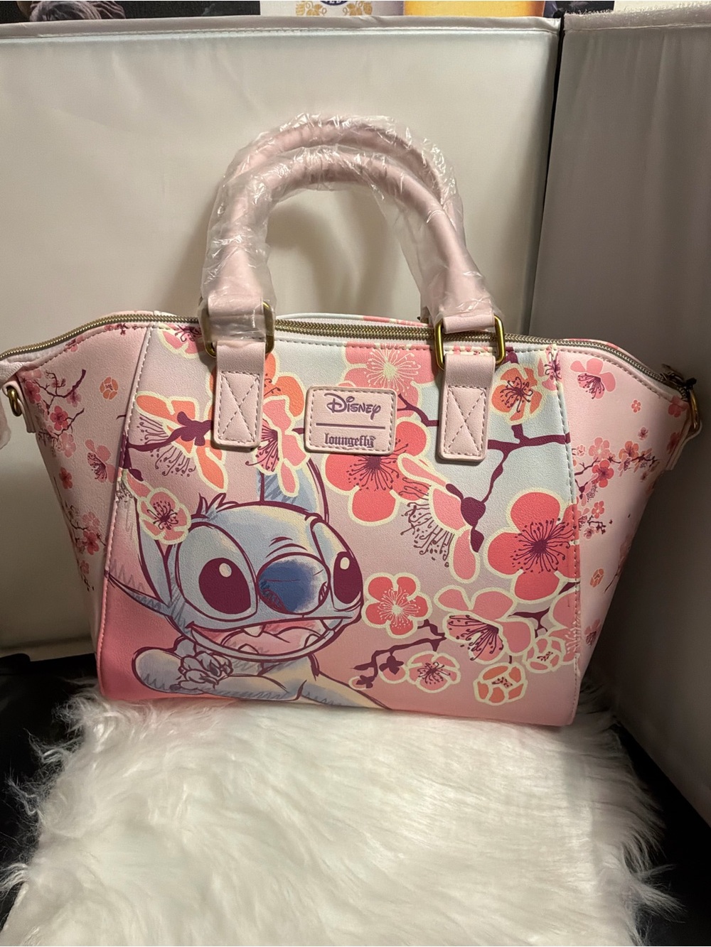 Loungefly Pink Floral Stitch Crossbody Satchel